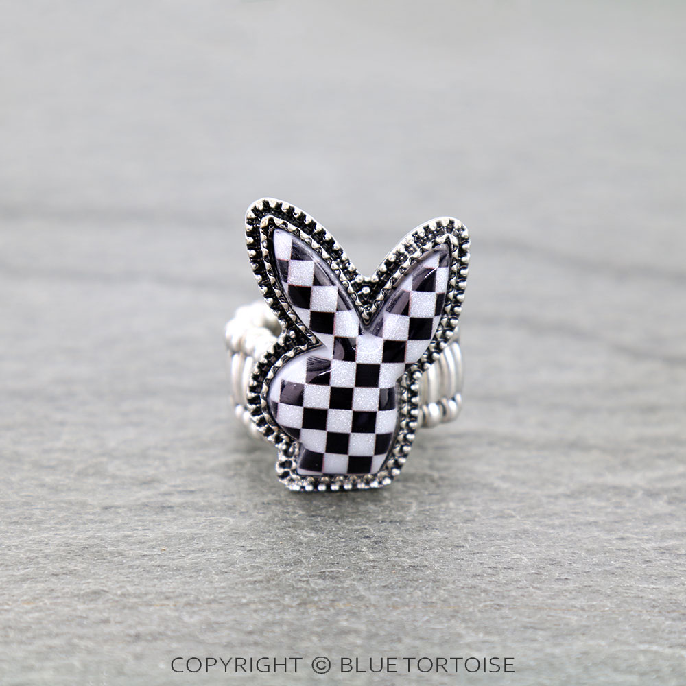 Bunny Checker Board Stretch Ring