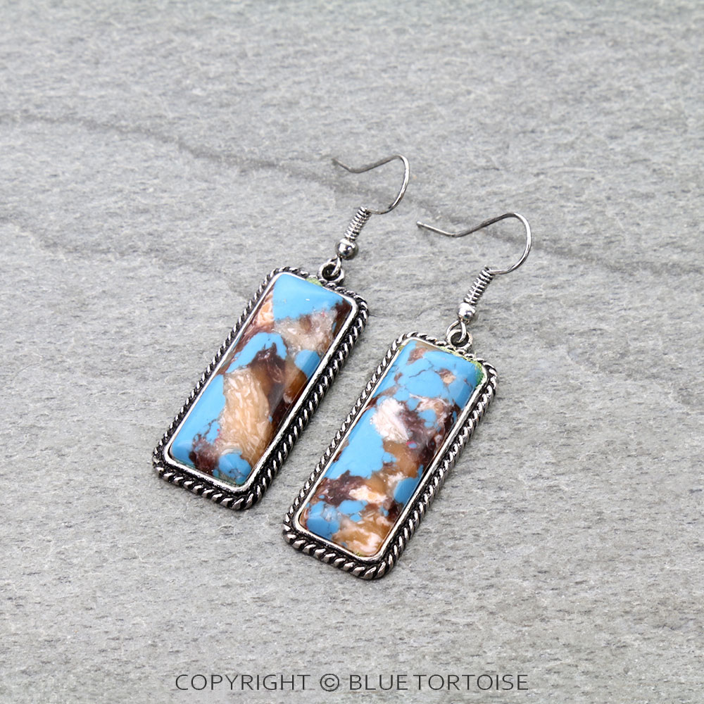 Western Rectangle Hand Stone Dangle Earrings