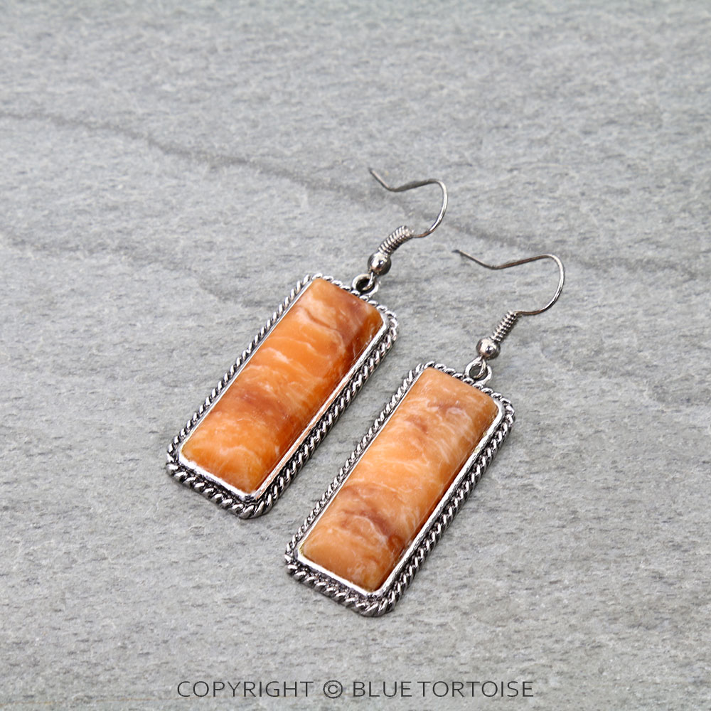 Western Rectangle Hand Stone Dangle Earrings