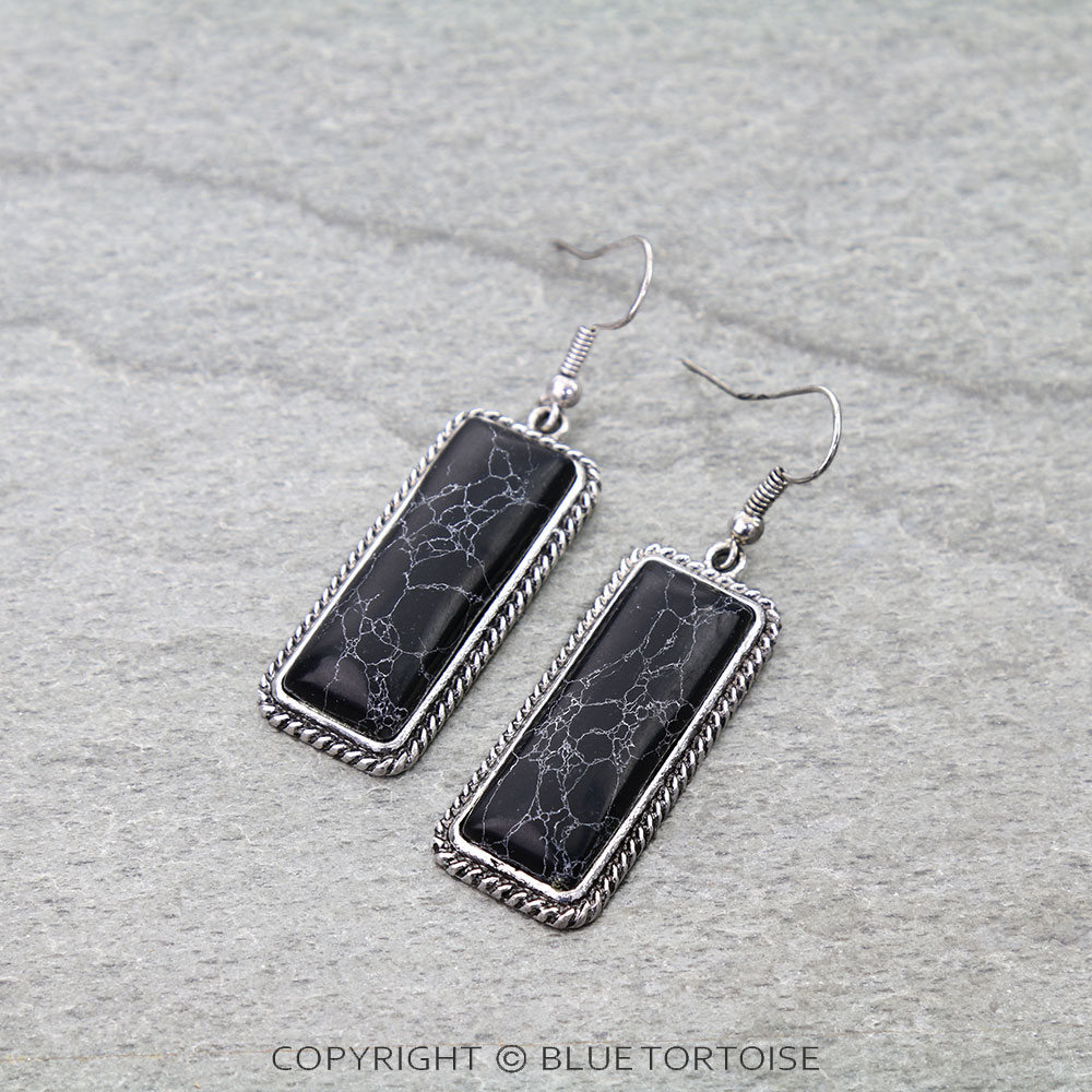 Western Rectangle Hand Stone Dangle Earrings