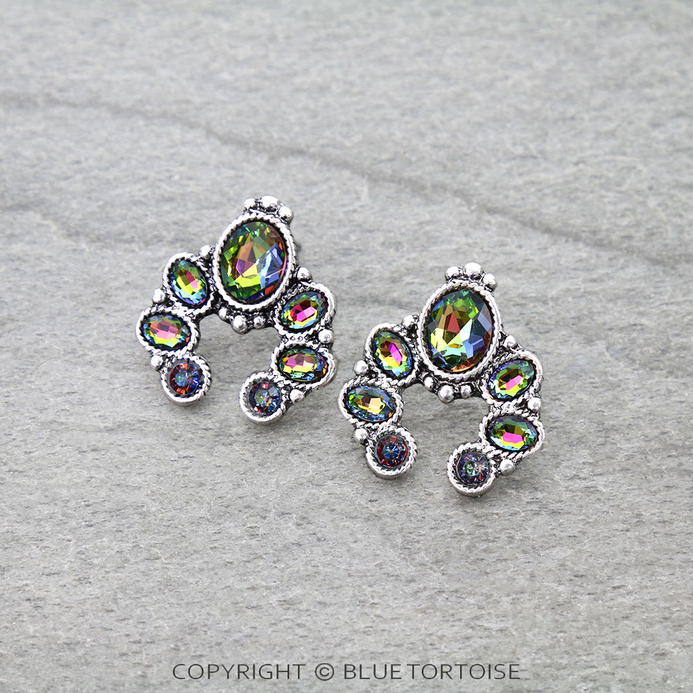 Western Squash Blossom Rhinestone Stud Earrings