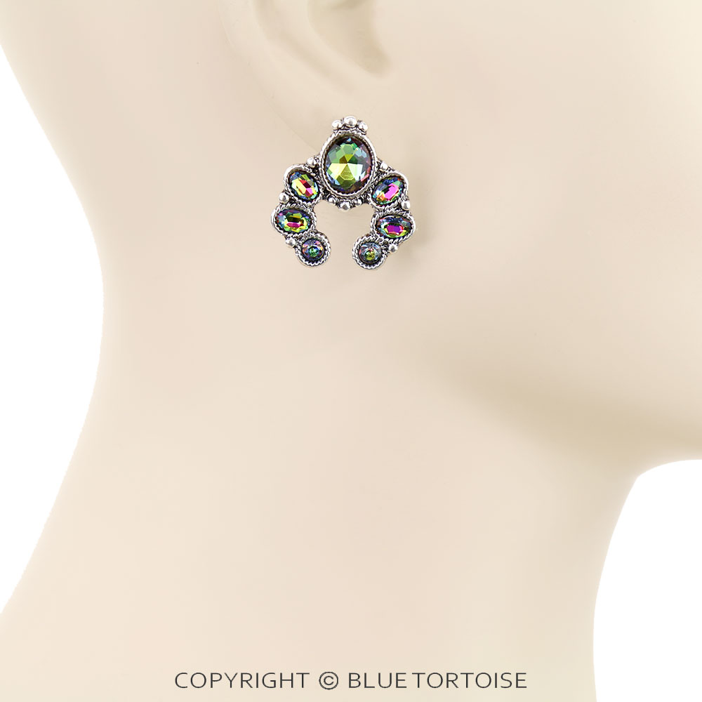 Western Squash Blossom Rhinestone Stud Earrings - Image 2