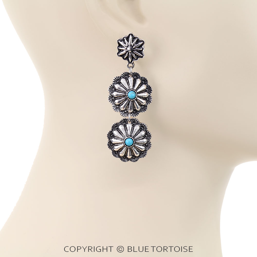 Western Concho Drop Stud Earrings - Image 2