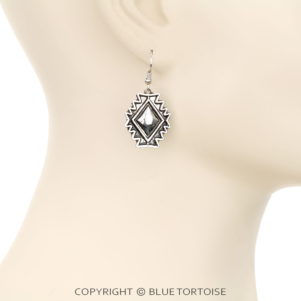 Western Aztec Metal Casting Dangle Earrings - Image 2