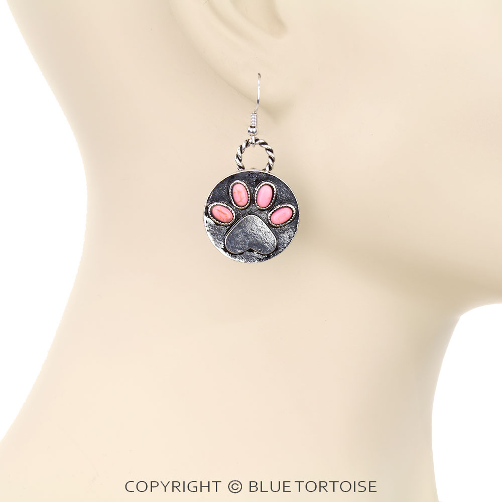 Paw Print Metal Dangle Earrings - Image 2