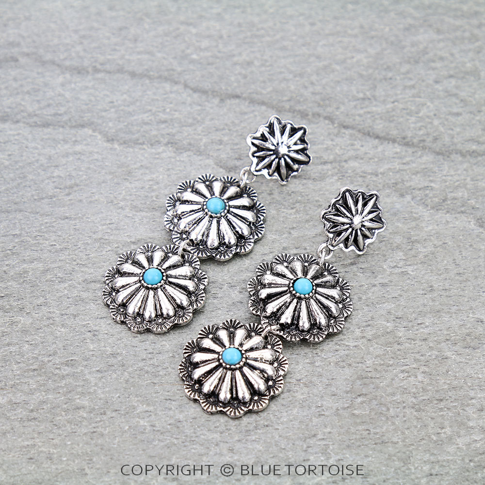 Western Concho Drop Stud Earrings