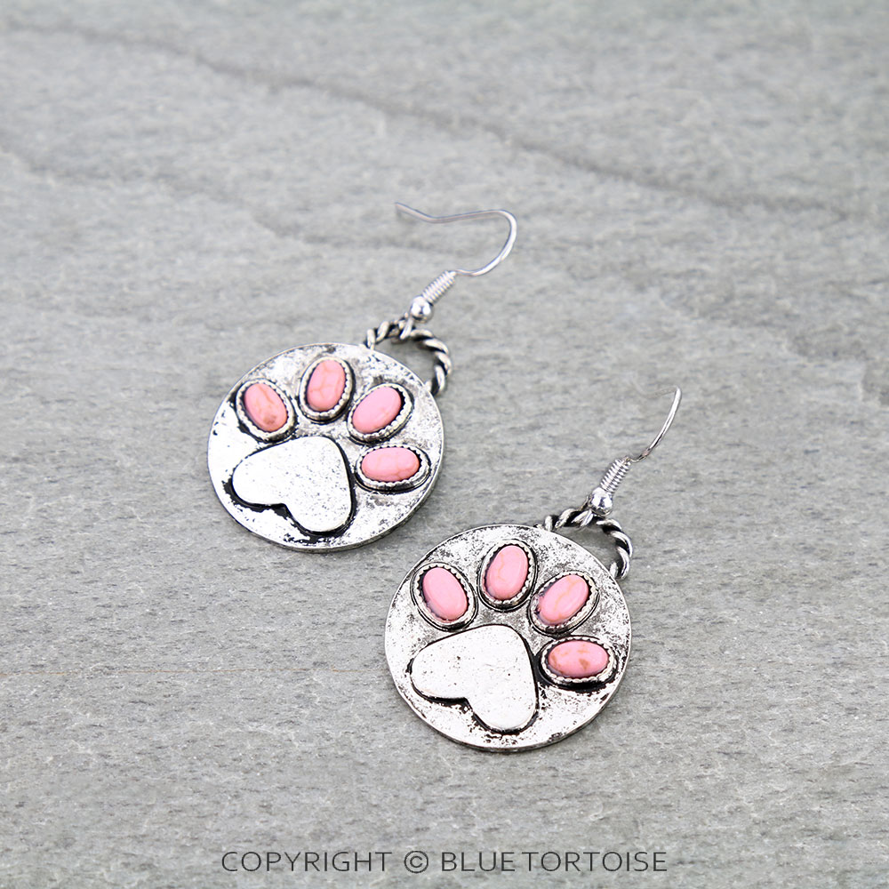 Paw Print Metal Dangle Earrings