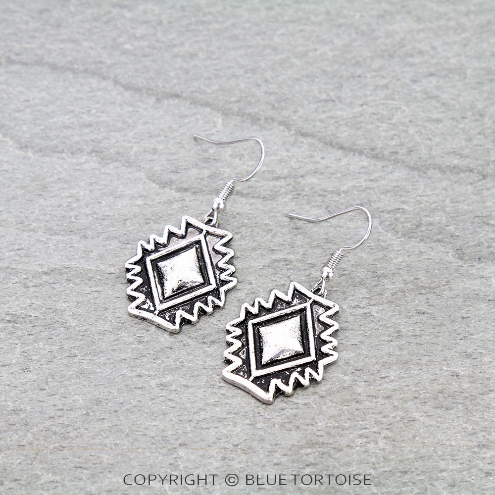 Western Aztec Metal Casting Dangle Earrings
