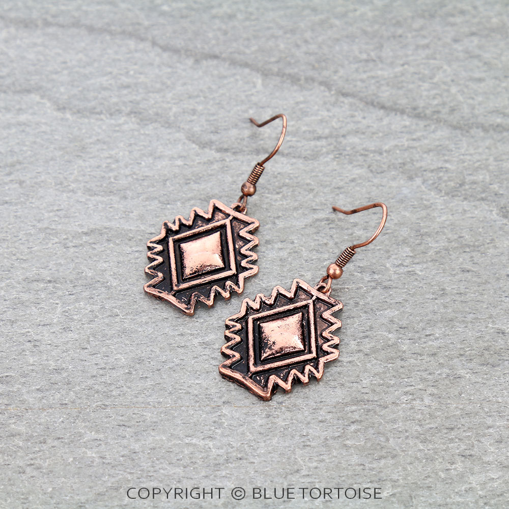 Western Aztec Metal Casting Dangle Earrings