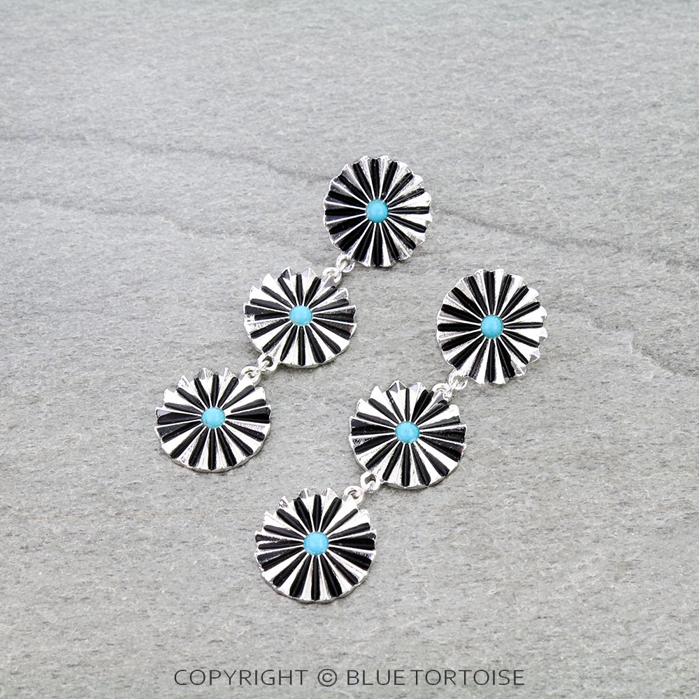 Western Concho Drop Stud Earrings