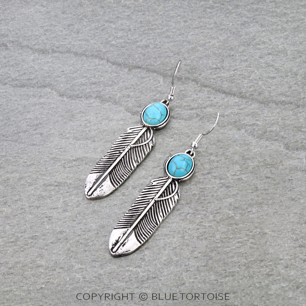 Western Feather Stone Dangle Earrings