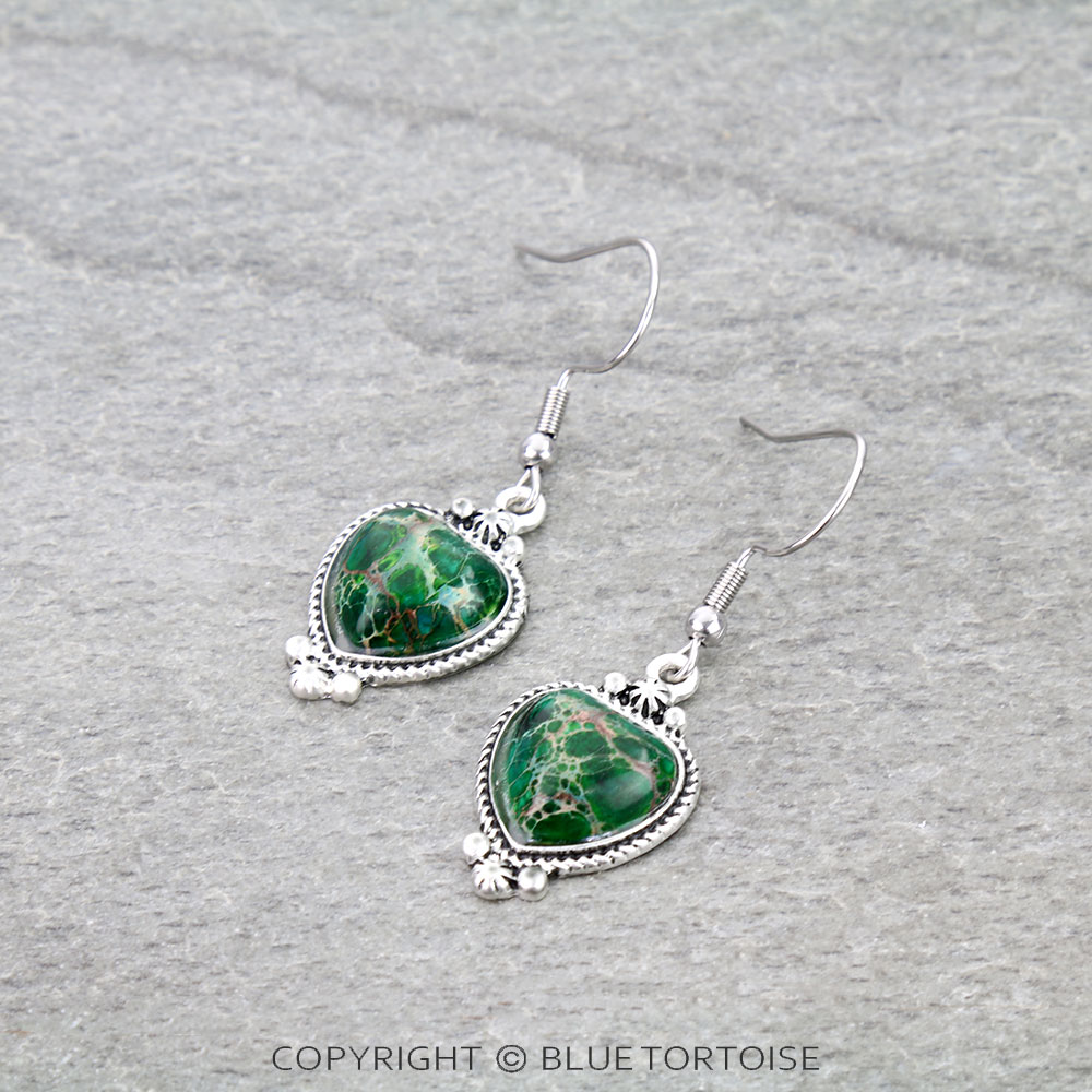 Heart Shape Imperial Stone Dangle Earrings