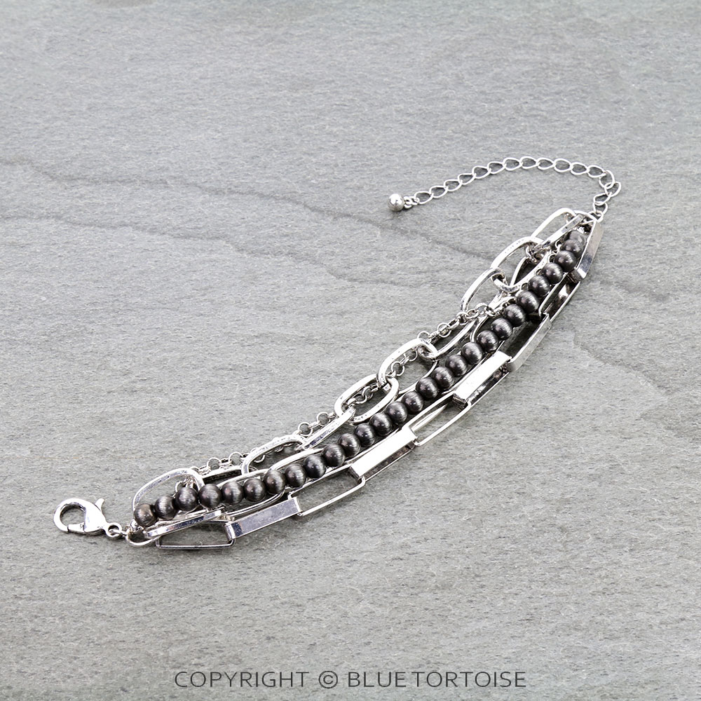 Navajo Style Pearl with Chain Link Bracelet - Image 2