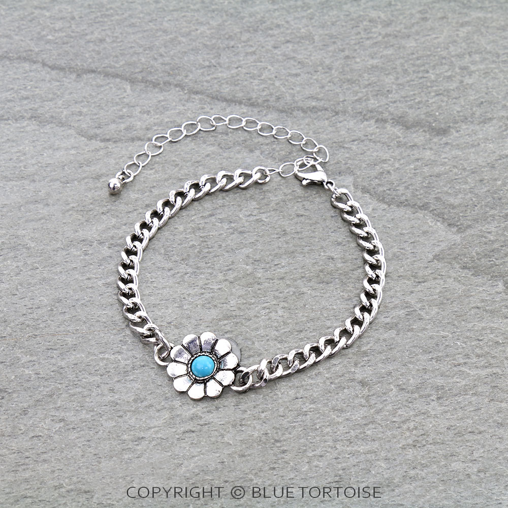 Flower Theme Cuban Chain Link Bracelet