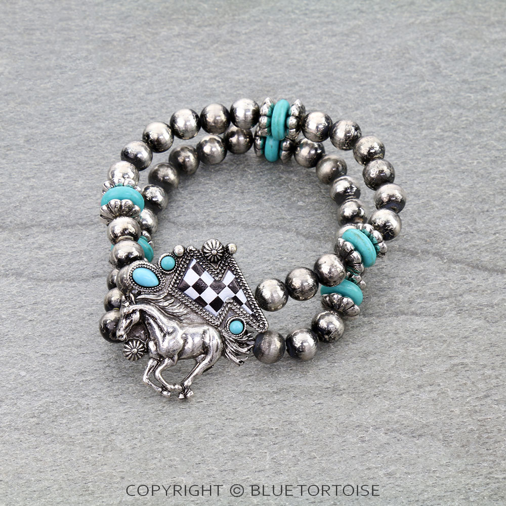 Western Horse Checker Board Stackable Bracelets