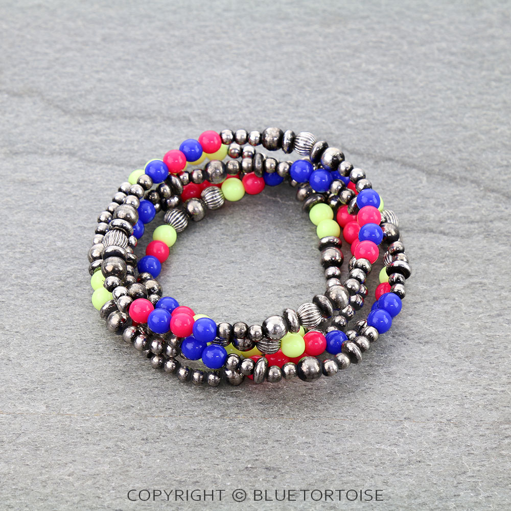 Navajo Style Pearl & Multi Bead Stackable Bracelet