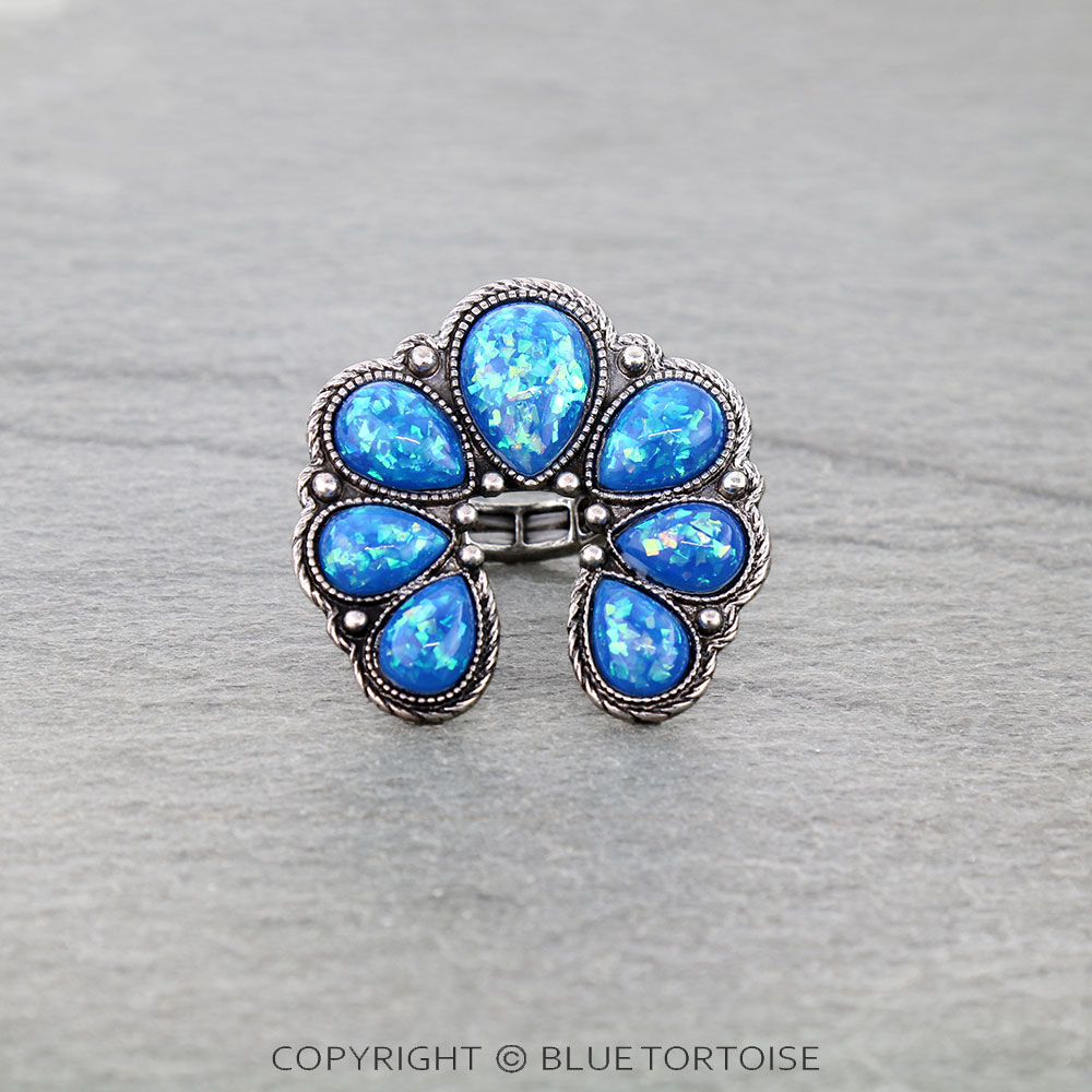Opal Stone Squash Blossom Stretch Ring