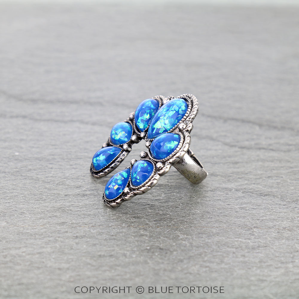 Opal Stone Squash Blossom Stretch Ring - Image 2