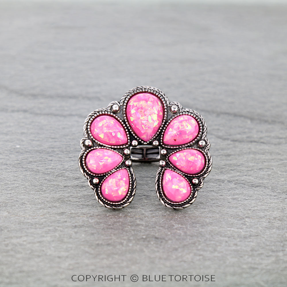 Opal Stone Squash Blossom Stretch Ring