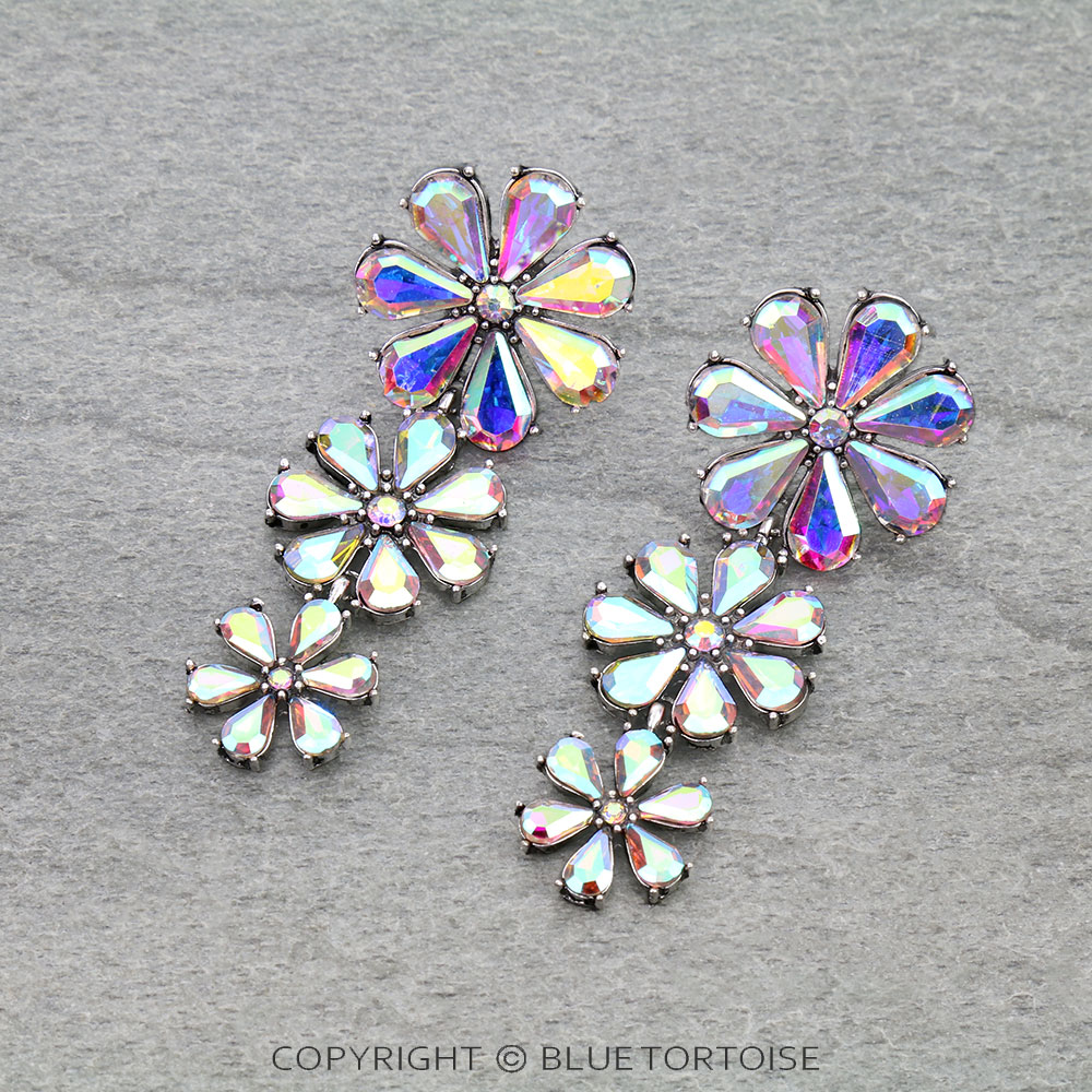Western Flower Stone Drop Stud Earrings