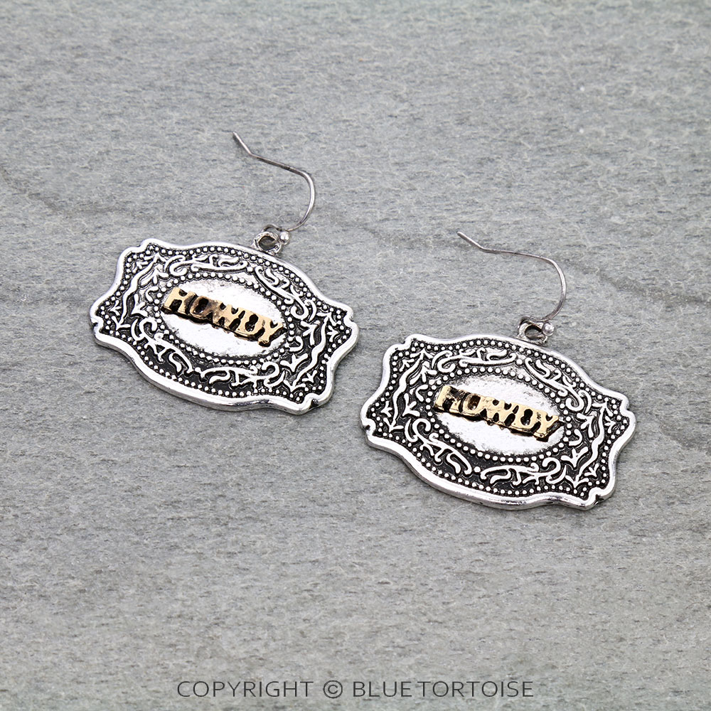 Western "HOWDY" Belt Buckle Dangle Earrings
