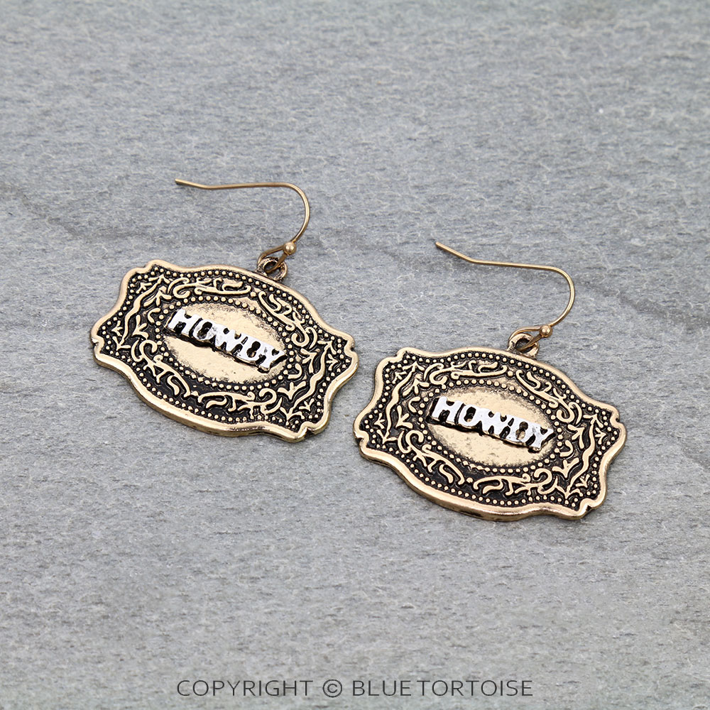 Western "HOWDY" Belt Buckle Dangle Earrings