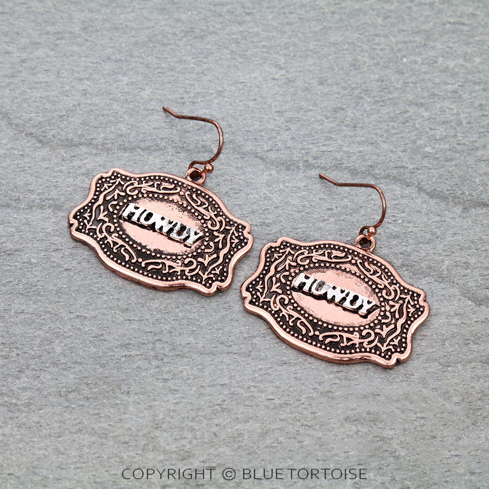 Western "HOWDY" Belt Buckle Dangle Earrings