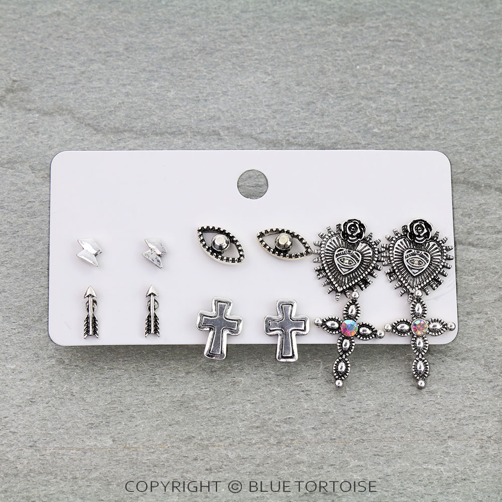 6 Pair Western Design Stud Earring Set