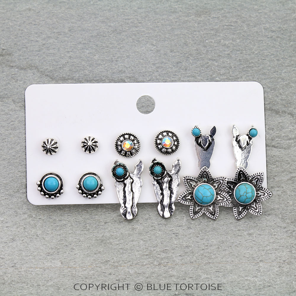 6 Pair Western Design Stud Earring Set