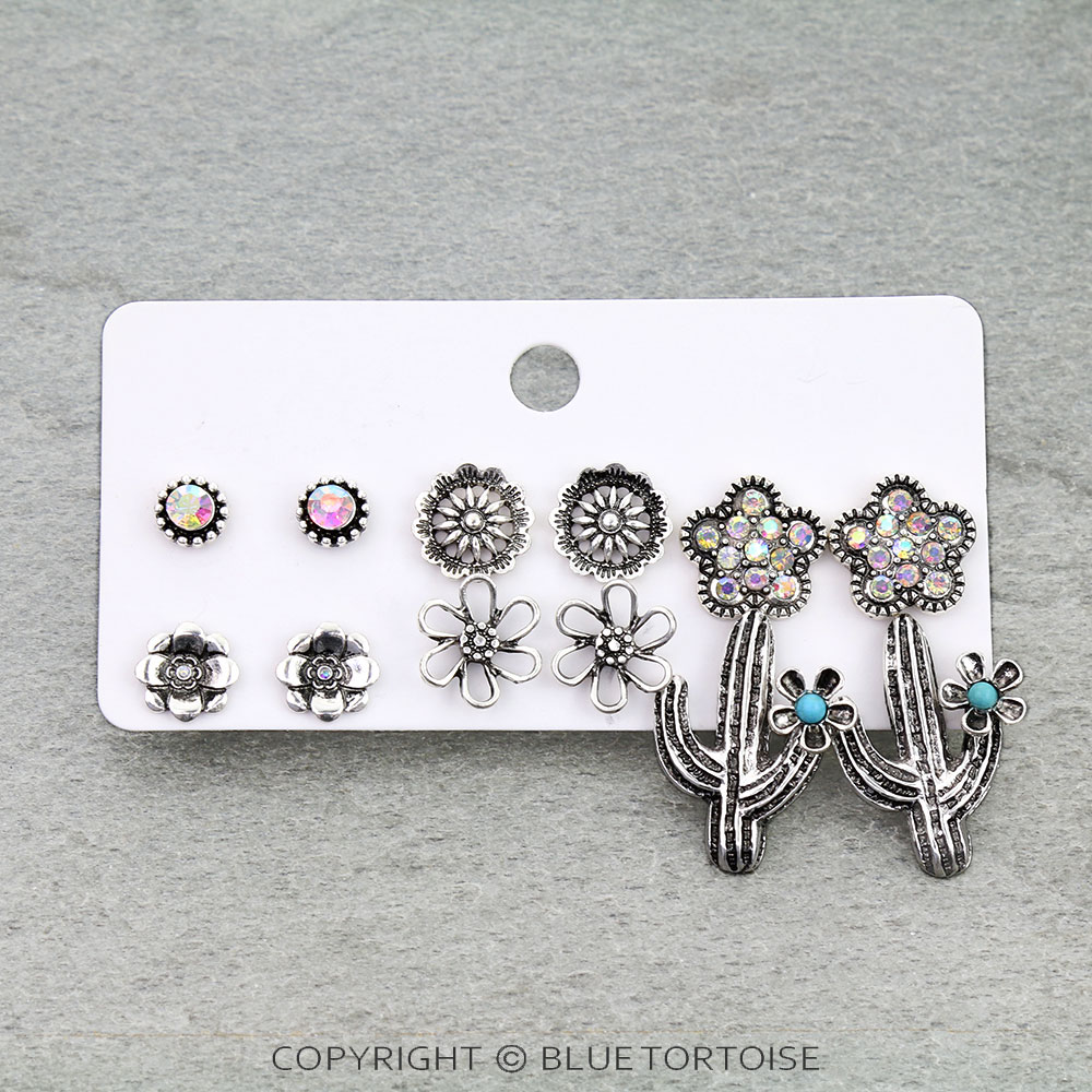6 Pair Western Design Stud Earring Set