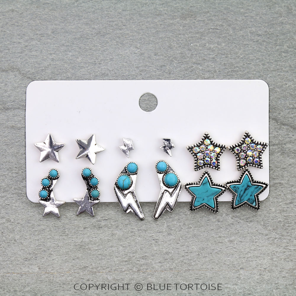 6 Pair Western Design Stud Earring Set