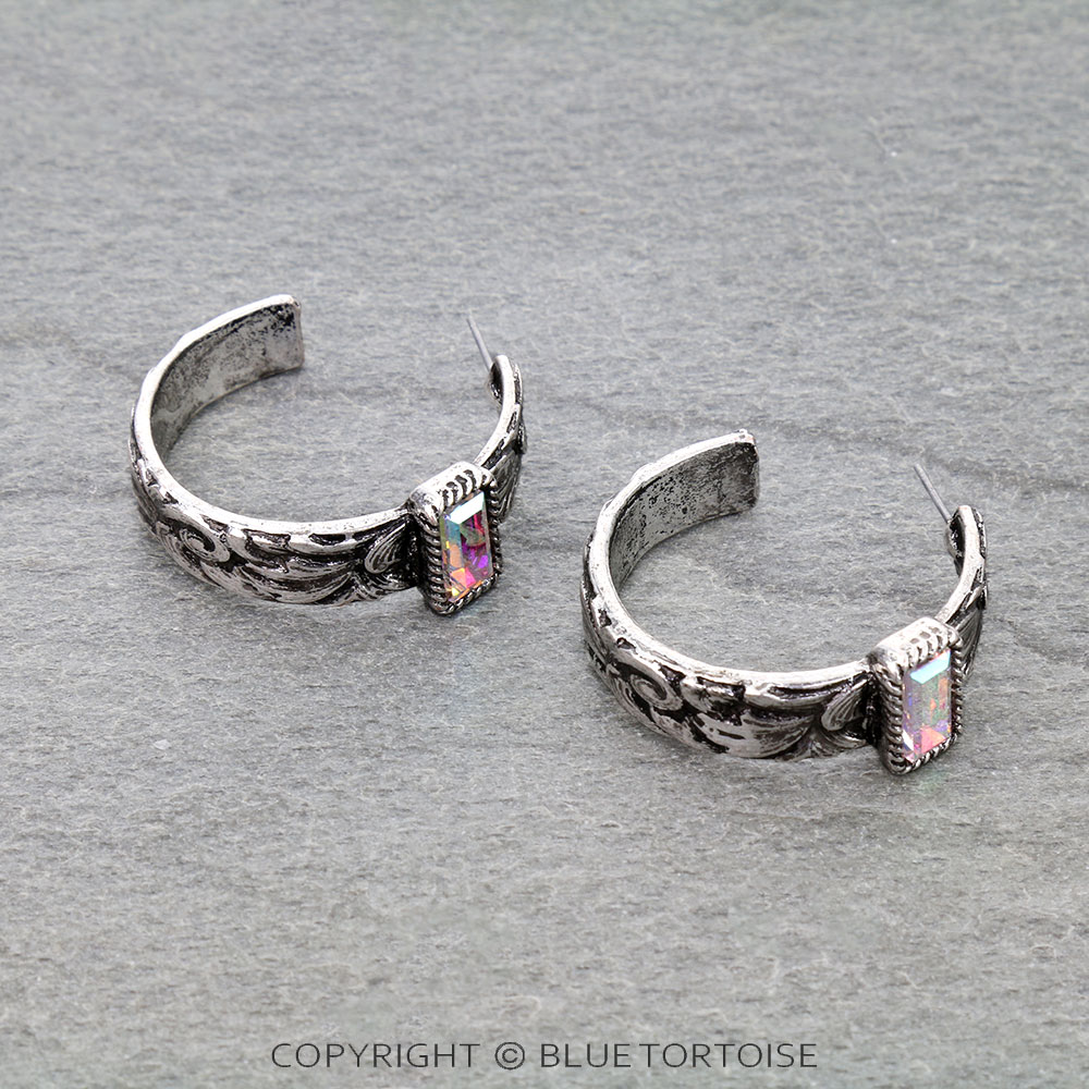 Western Rhinestone Hoop Earrings