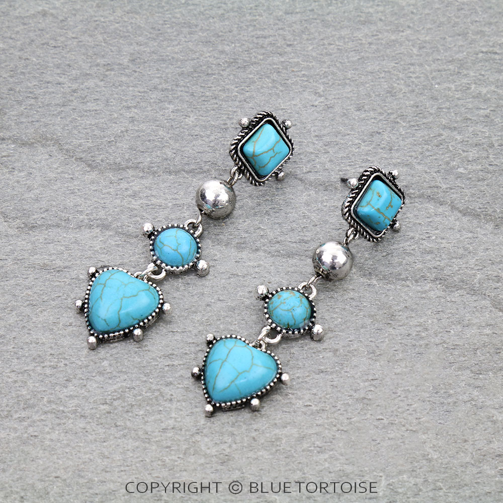Western Heart Semi & Hand Stone Stud Earrings