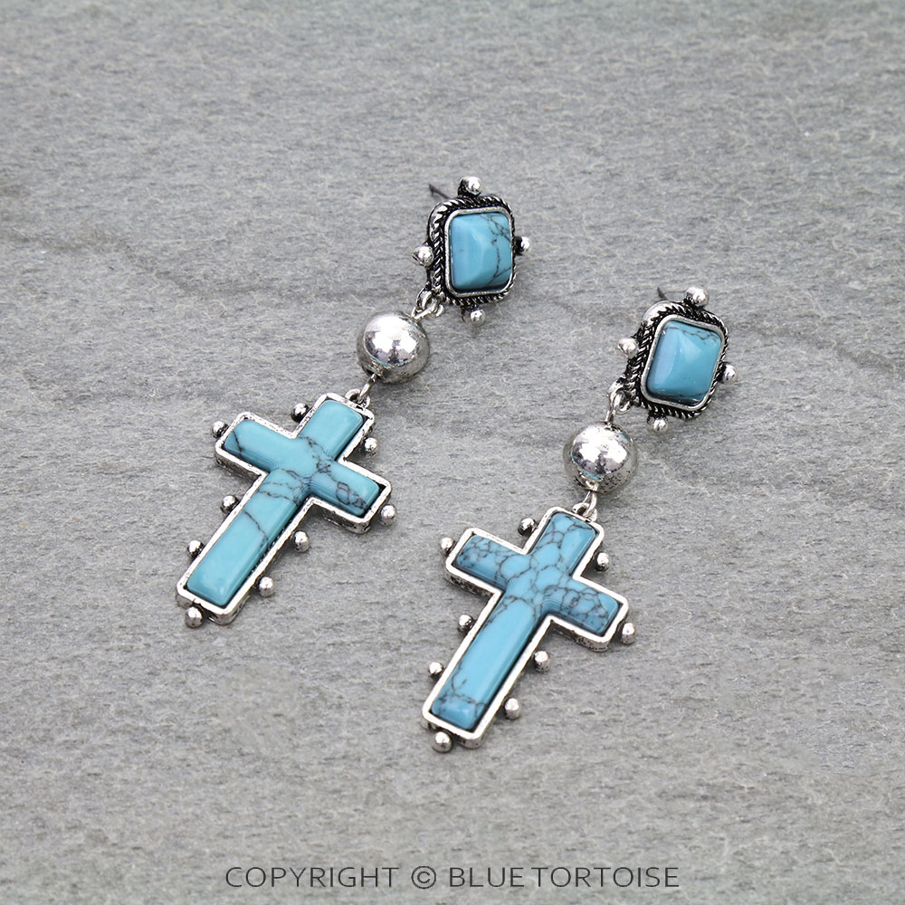 Western Cross Hand Stone Stud Earrings
