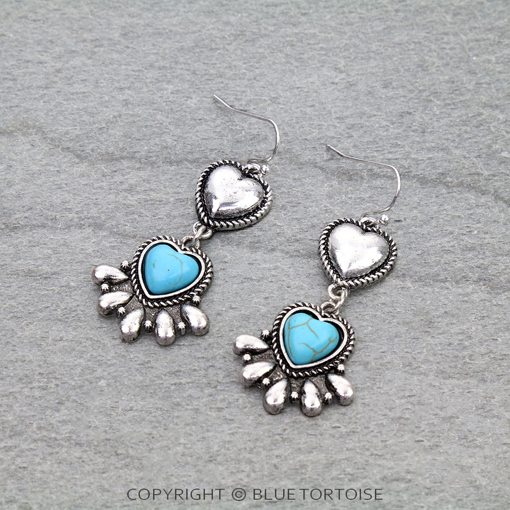 Western Heart Semi Stone Stud Earrings