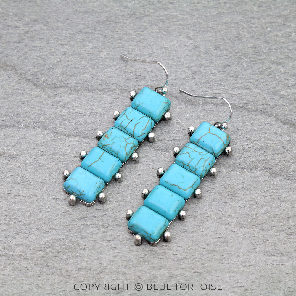 Western Ball TXR Bar Stone Dangle Earrings
