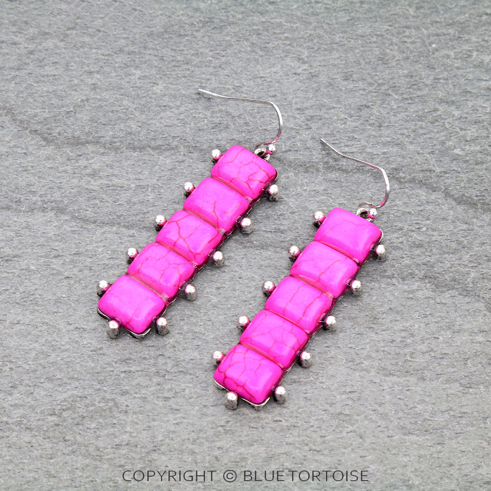 Western Ball TXR Bar Stone Dangle Earrings