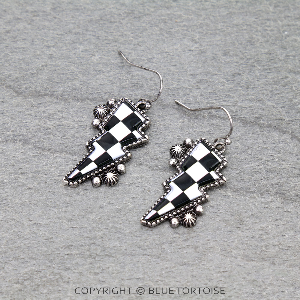 Checker Pattern Thunder Dangle Earrings