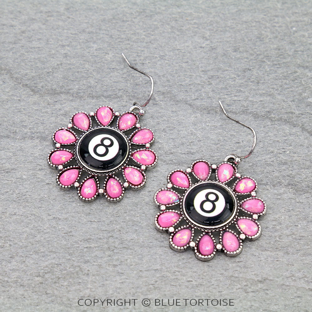 8 Ball Opal Stone Concho Dangle Earrings
