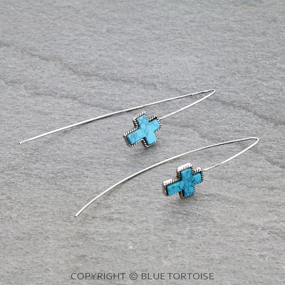 Western Cross Hand Stone Hook Earrings
