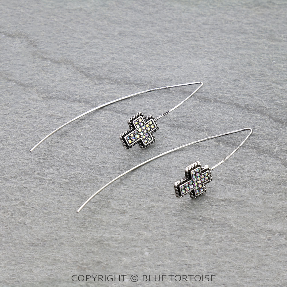 Western Cross Rhinestone Hook Earrings