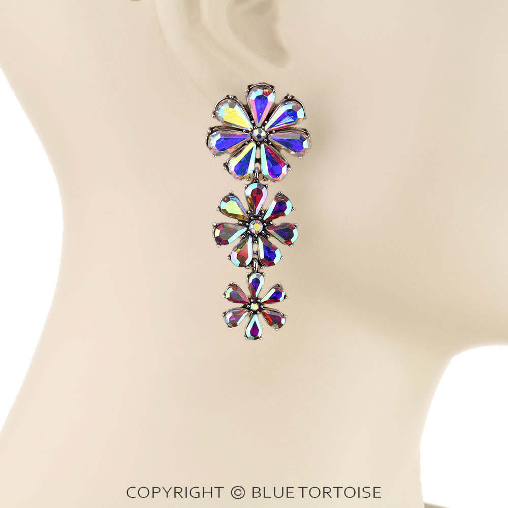 Western Flower Stone Drop Stud Earrings - Image 2