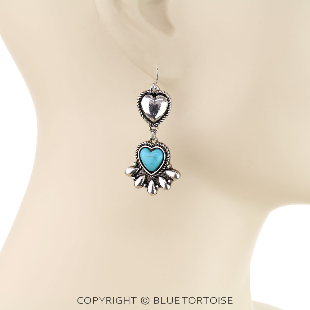 Western Heart Semi Stone Stud Earrings - Image 2