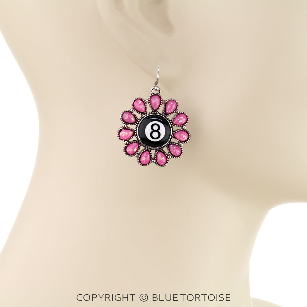 8 Ball Opal Stone Concho Dangle Earrings - Image 2