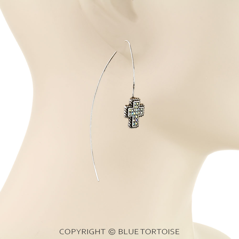Western Cross Rhinestone Hook Earrings - Image 2
