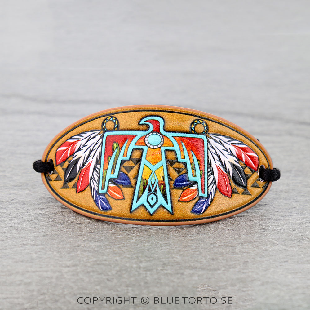 Western Thunderbird Tooled Leather Adjustable Bracelet