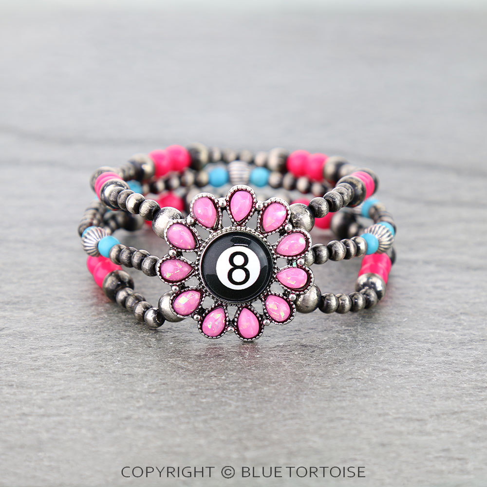 8 Ball Opal Stone Concho Stretch Bracelet