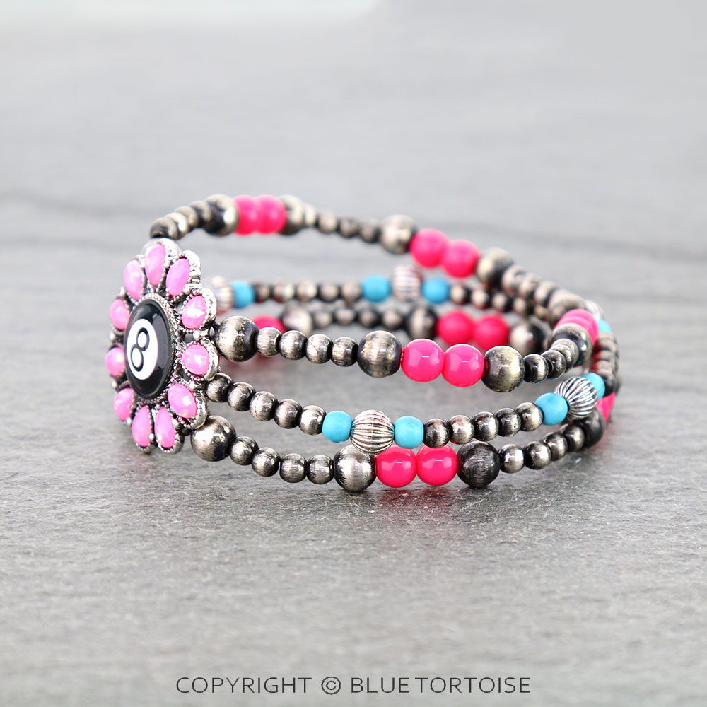 8 Ball Opal Stone Concho Stretch Bracelet - Image 2
