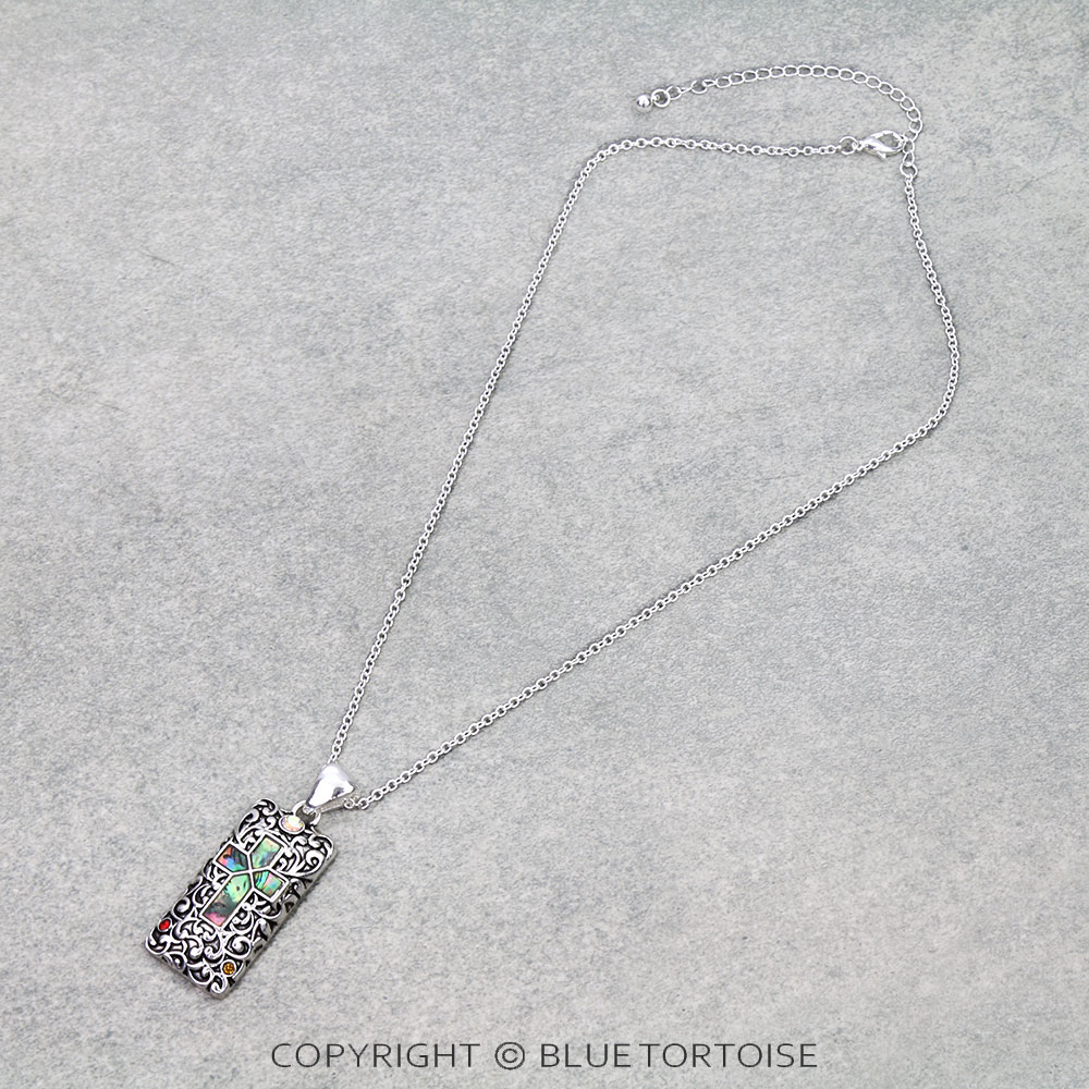 Inspirational Filigree Cross Abalone Necklace