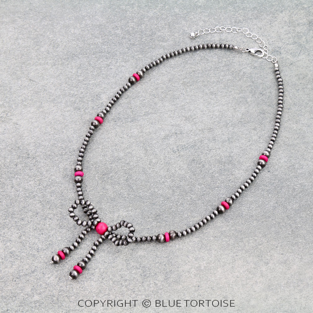 Navajo Style Pearl & Bead Bow Necklace